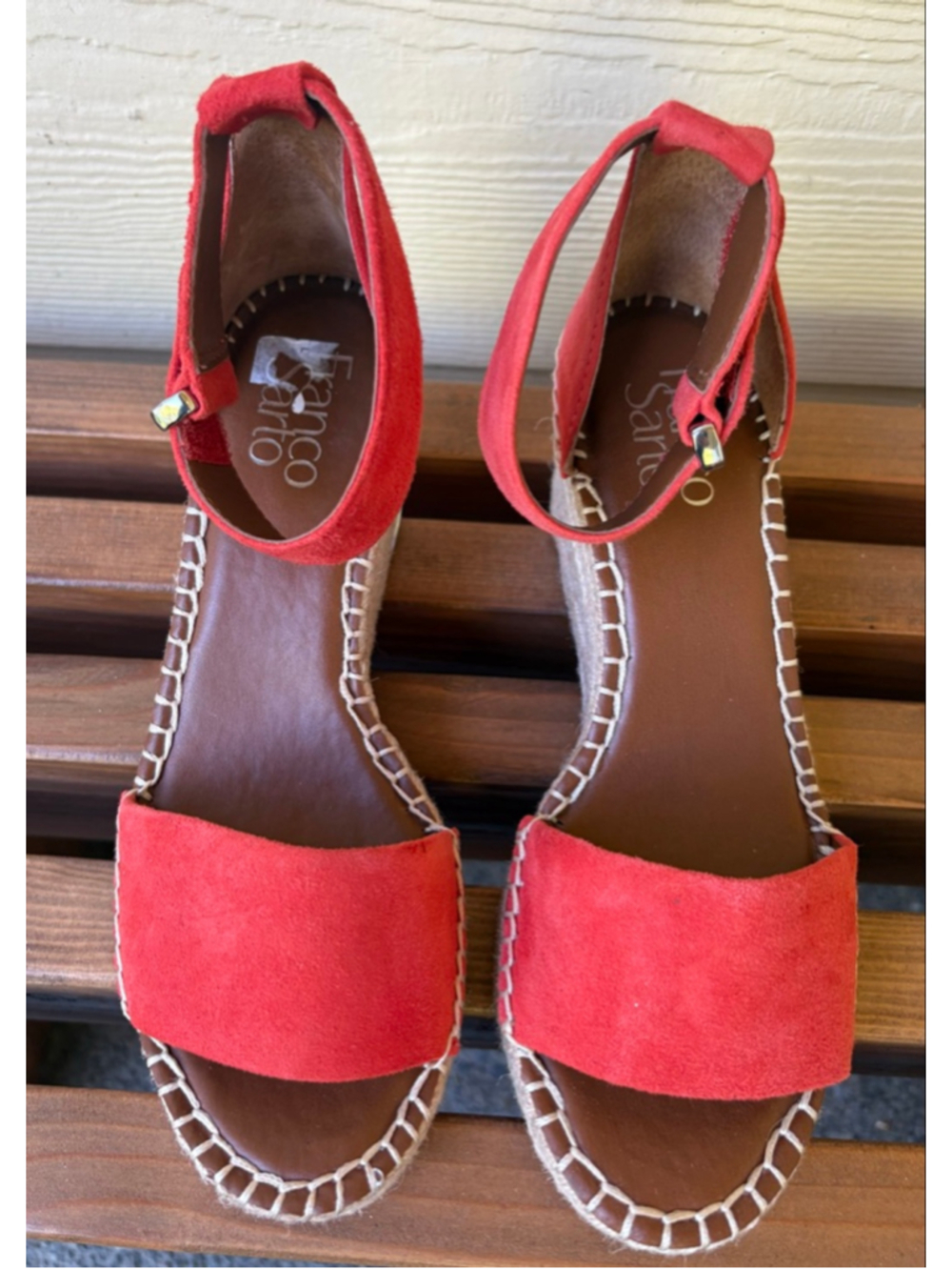 Franco Sarto Clemens Espadrille Wedge Sandals Cherry Red Suede Size 6M